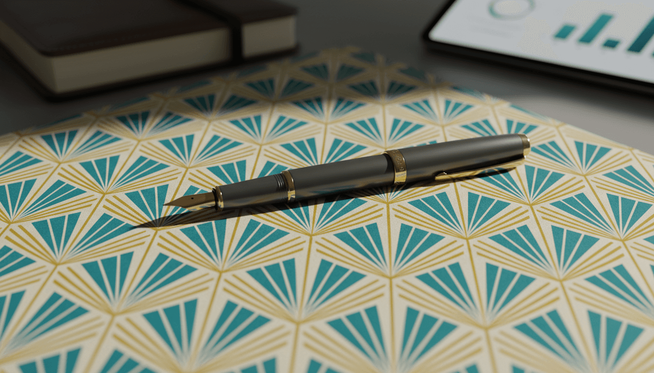 Art Deco geometric pattern with luxury pen on premium paper