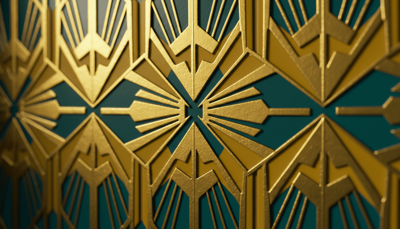 Art Deco geometric pattern in mustard yellow and turquoise
